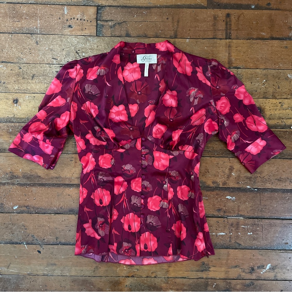 Guess silk floral blouse y2k style size small